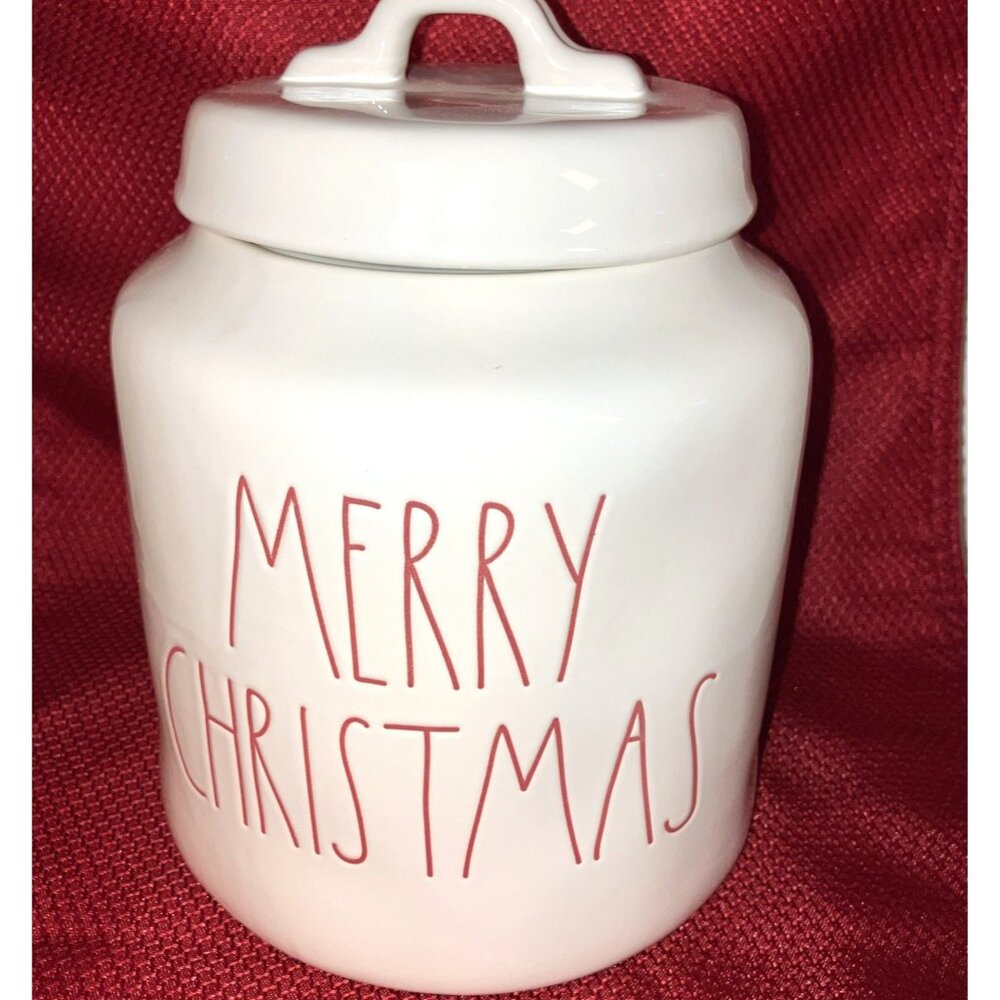 Rae Dunn Magenta MERRY CHRISTMAS Canister White